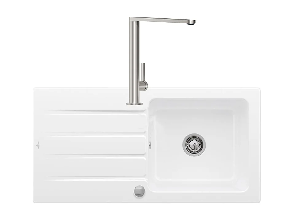 Evier 1 bac VILLEROY ET BOCH Architectura 60 vidage auto + Robinet de cuisine Finera Acier Massif