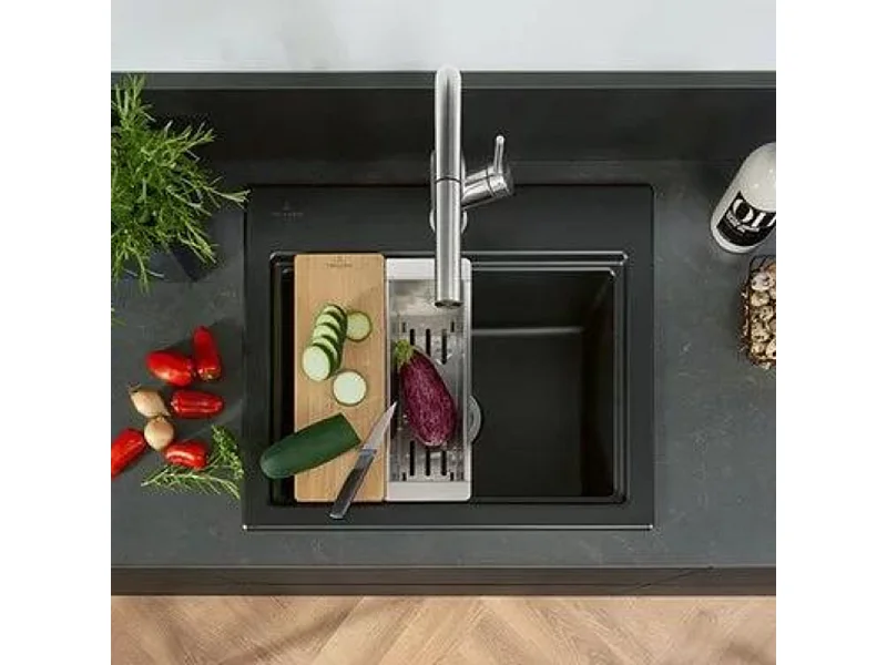 Evier VILLEROY ET BOCH Subway Style 60 S Almond CeramicPlus vidage automatique finition aluminum brossé