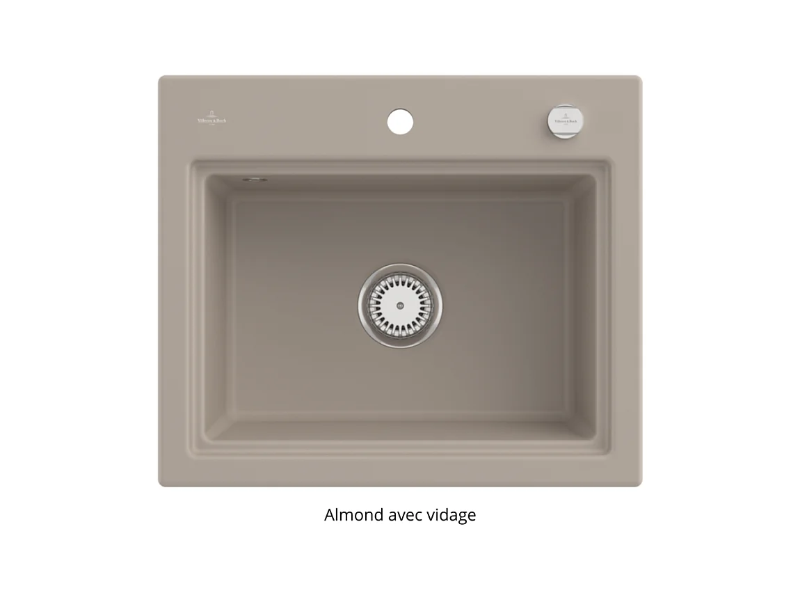 Evier VILLEROY ET BOCH Subway Style 60 S Almond CeramicPlus vidage automatique finition aluminum brossé