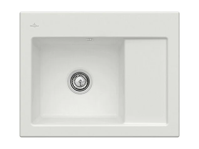 Evier 1 bac VILLEROY ET BOCH Subway 45 Compact 65 x 51 cm egouttoir a droite Steam CeramicPlus avec vidage manuel