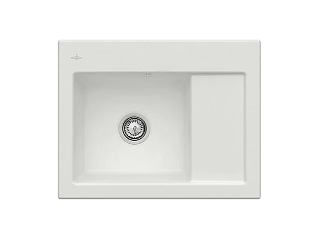 Evier 1 bac VILLEROY ET BOCH Subway 45 Compact 65 x 51 cm egouttoir a droite Steam CeramicPlus avec vidage manuel