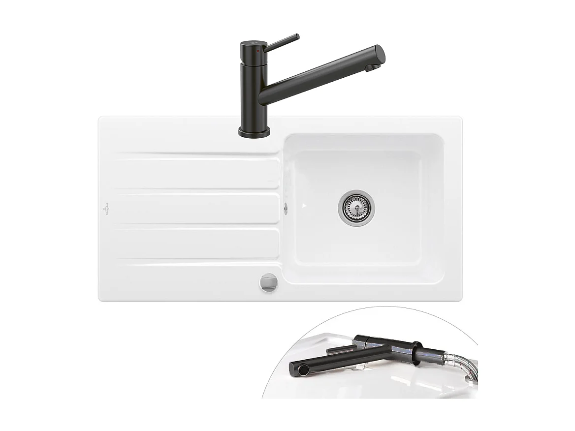 Evier 1 bac VILLEROY ET BOCH Architectura 60 vidage auto + Robinet de cuisine Como Window Anthracite