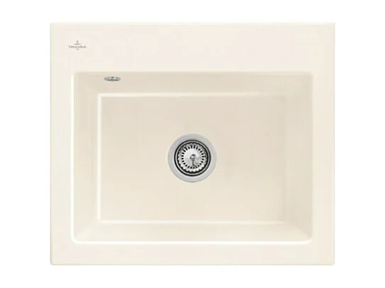 Evier VILLEROY ET BOCH Subway 60 S 60 x 51cm sans egouttoir Creme CeramicPlus avec vidage automatique