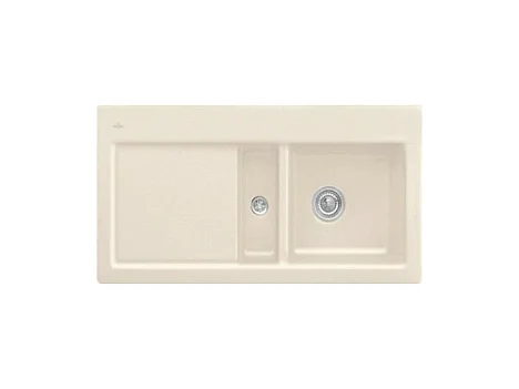Evier 1 cuve et demi VILLEROY ET BOCH Subway 60 100 x 51 cm egouttoir a gauche Ivory CeramicPlus avec vidage automatique
