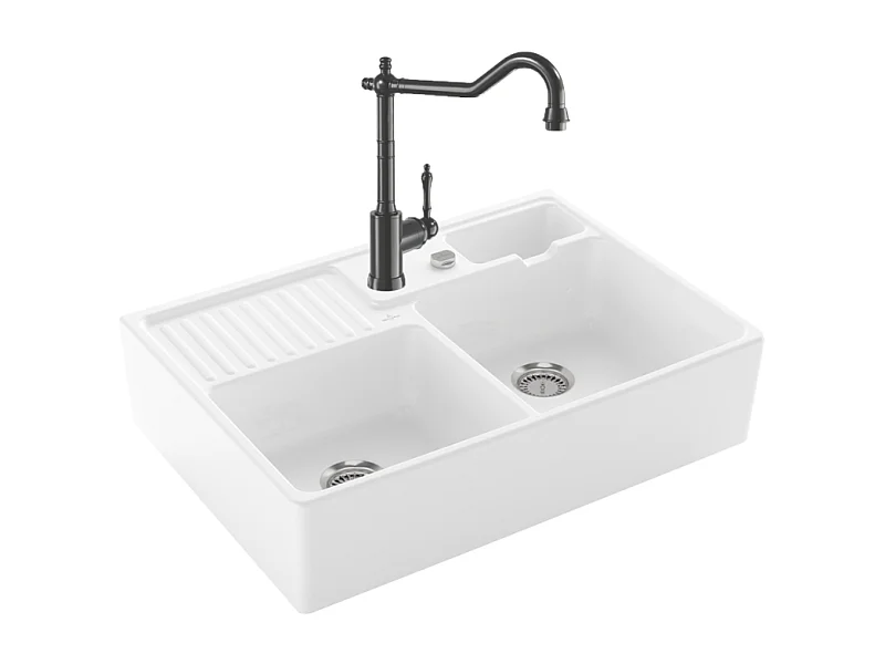 Evier VILLEROY ET BOCH Timbre d'office Tradition 2 bacs vidage auto + Robinet de cuisine Avia 2.0 Anthracite