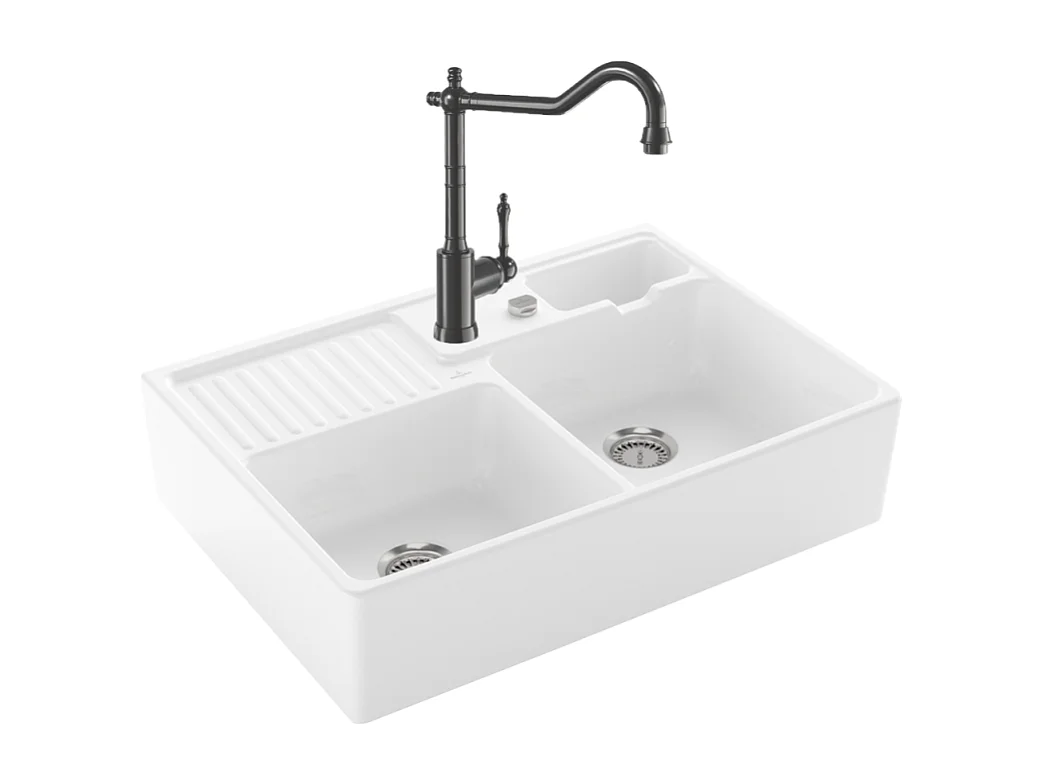 Evier VILLEROY ET BOCH Timbre d'office Tradition 2 bacs vidage auto + Robinet de cuisine Avia 2.0 Anthracite