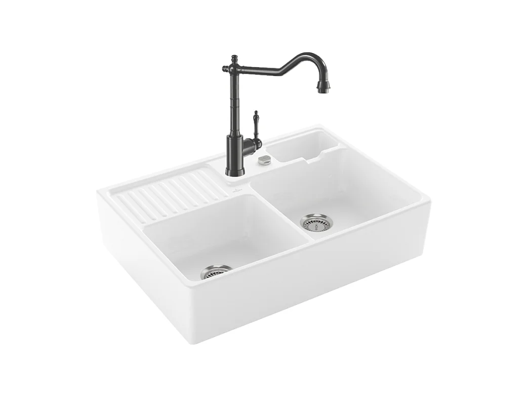 Evier VILLEROY ET BOCH Timbre d'office Tradition 2 bacs vidage auto + Robinet de cuisine Avia 2.0 Anthracite