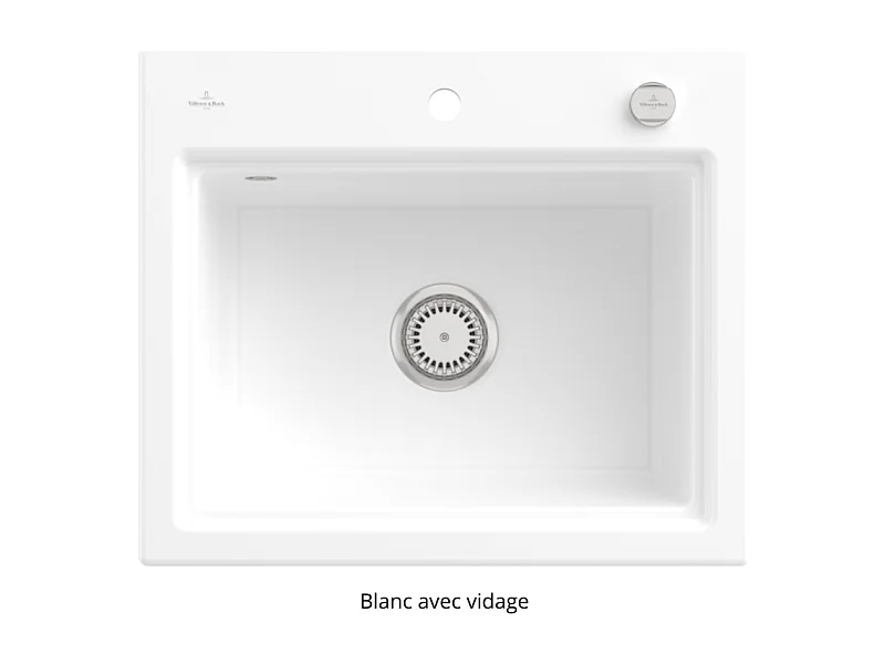 Evier VILLEROY ET BOCH Subway Style 60 S Blanc CeramicPlus vidage automatique finition aluminum brossé