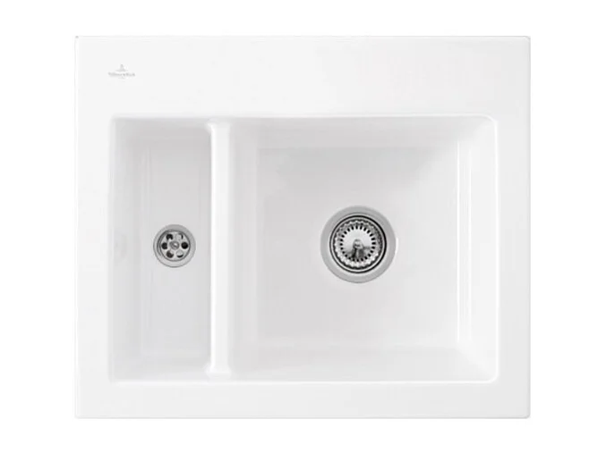 Evier 1 cuve et demi VILLEROY ET BOCH Subway 60 XM 62 x 51 cm sans egouttoir Blanc CeramicPlus avec vidage automatique