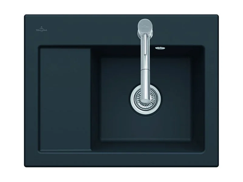 Evier 1 bac VILLEROY ET BOCH Subway 45 Compact 65 x 51 cm egouttoir a gauche Chromite CeramicPlus avec vidage manuel