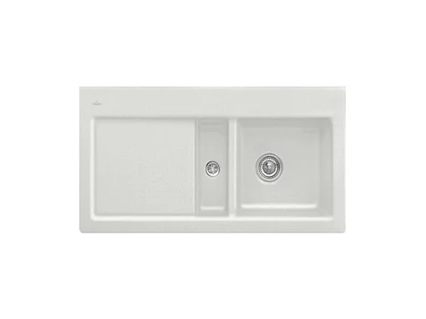 Evier 1 cuve et demi VILLEROY ET BOCH Subway 60 100 x 51 cm egouttoir a gauche Steam CeramicPlus avec vidage automatique