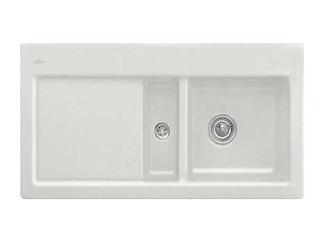 Evier 1 cuve et demi VILLEROY ET BOCH Subway 60 100 x 51 cm egouttoir a gauche Steam CeramicPlus avec vidage automatique