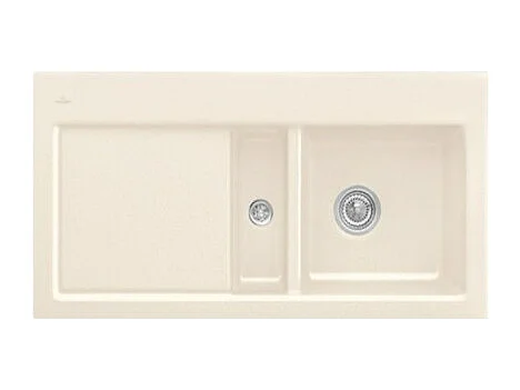 Evier 1 cuve et demi VILLEROY ET BOCH Subway 60 100 x 51 cm egouttoir a gauche Creme CeramicPlus avec vidage manuel