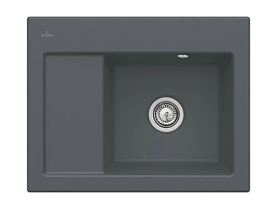 Evier 1 bac VILLEROY ET BOCH Subway 45 Compact 65 x 51 cm egouttoir a gauche Graphite CeramicPlus avec vidage automatique