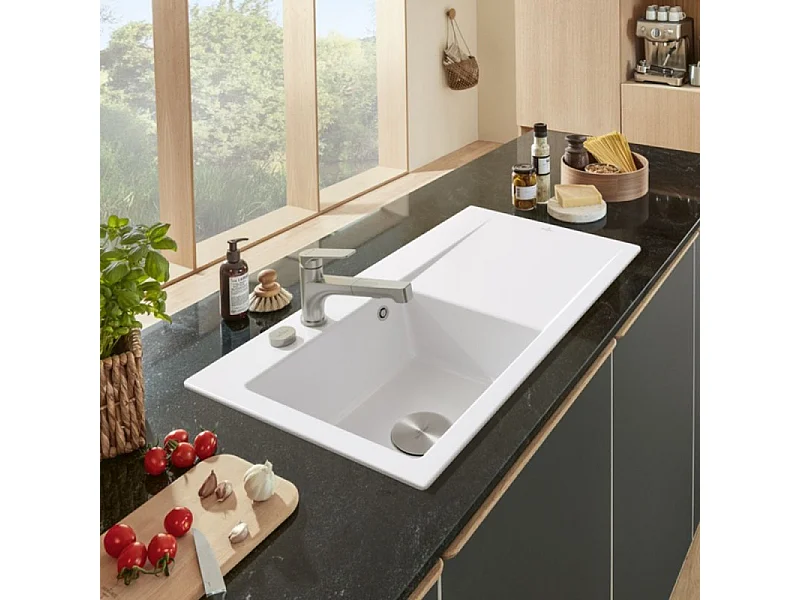 Evier a encastrer 1 bac VILLEROY ET BOCH Subway Style 60 egouttoir à droite vidage automatique Beige CeramicPlus
