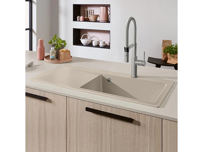Evier a encastrer 1 bac VILLEROY ET BOCH Subway Style 60 egouttoir à droite vidage automatique Beige CeramicPlus