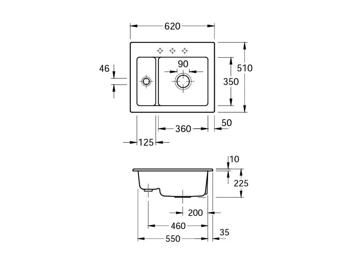 Evier 1 cuve et demi VILLEROY ET BOCH Subway 60 XM 62 x 51 cm sans egouttoir Timber CeramicPlus avec vidage manuel