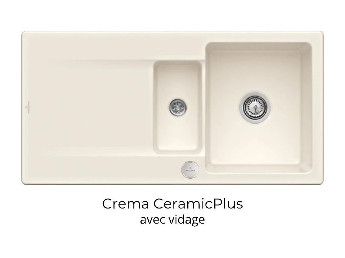 Evier 1 bac 1/2 VILLEROY ET BOCH Siluet 60 R Crème CeramicPlus avec vidage automatique
