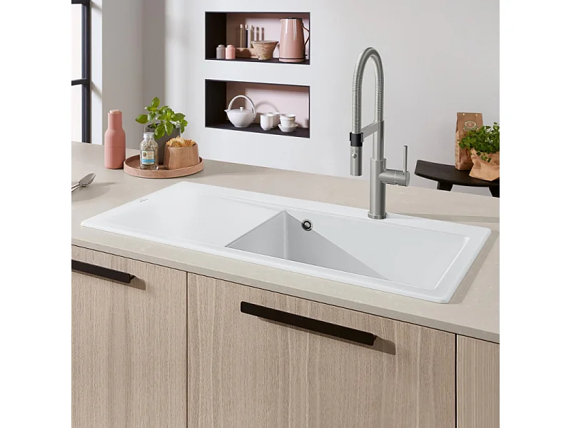 Evier a encastrer 1 bac VILLEROY ET BOCH Subway Style 60 egouttoir à gauche vidage manuel Stone White CeramicPlus