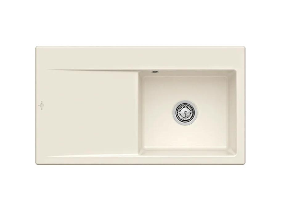 Evier 1 cuve avec vidage automatique VILLEROY ET BOCH Subway 50 flat crème ceramic plust