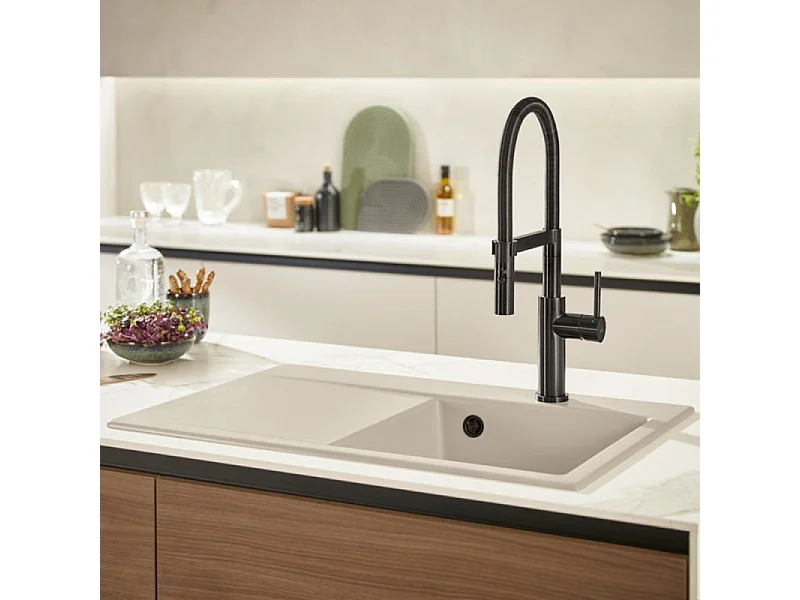 Evier 1 cuve avec vidage automatique VILLEROY ET BOCH Subway 50 flat crème ceramic plust