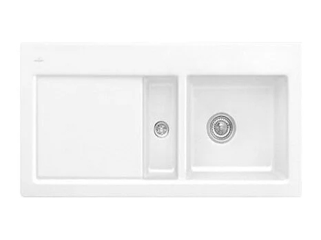 Evier 1 cuve et demi VILLEROY ET BOCH Subway 60 100 x 51 cm egouttoir a gauche Blanc CeramicPlus avec vidage manuel