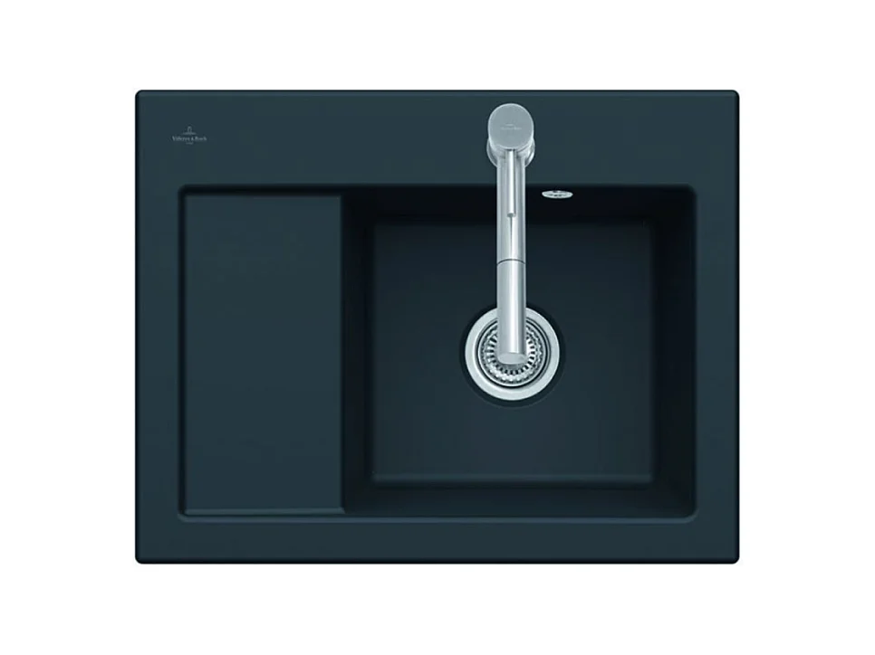 Evier 1 bac VILLEROY ET BOCH Subway 45 Compact 65 x 51 cm egouttoir a gauche Chromite CeramicPlus avec vidage automatique