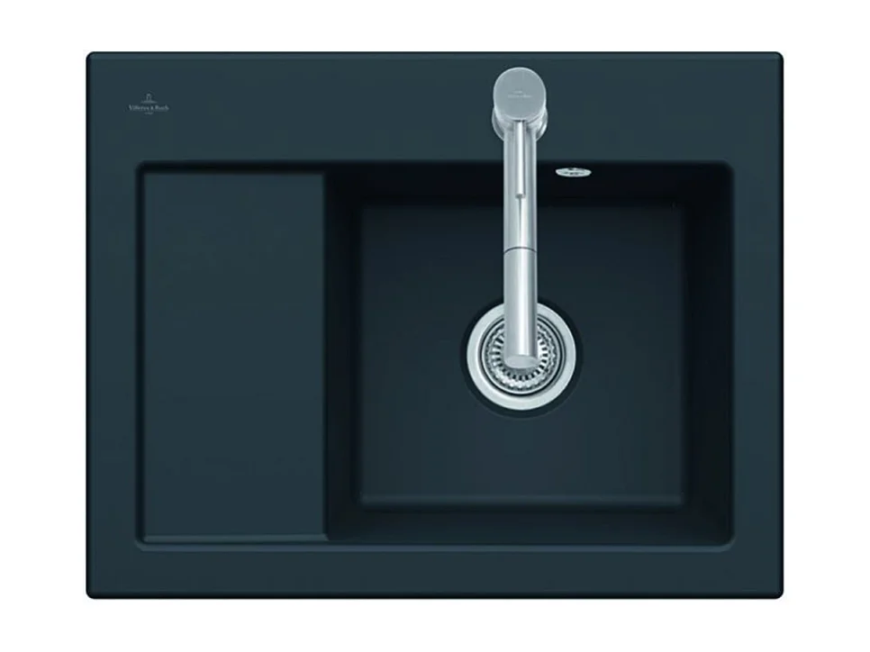 Evier 1 bac VILLEROY ET BOCH Subway 45 Compact 65 x 51 cm egouttoir a gauche Chromite CeramicPlus avec vidage automatique