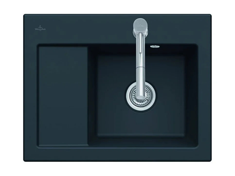 Evier 1 bac VILLEROY ET BOCH Subway 45 Compact 65 x 51 cm egouttoir a gauche Chromite CeramicPlus avec vidage automatique