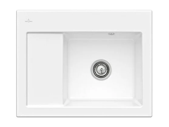 Evier 1 bac VILLEROY ET BOCH Subway 45 Compact 65 x 51 cm egouttoir a gauche Blanc CeramicPlus avec vidage automatique