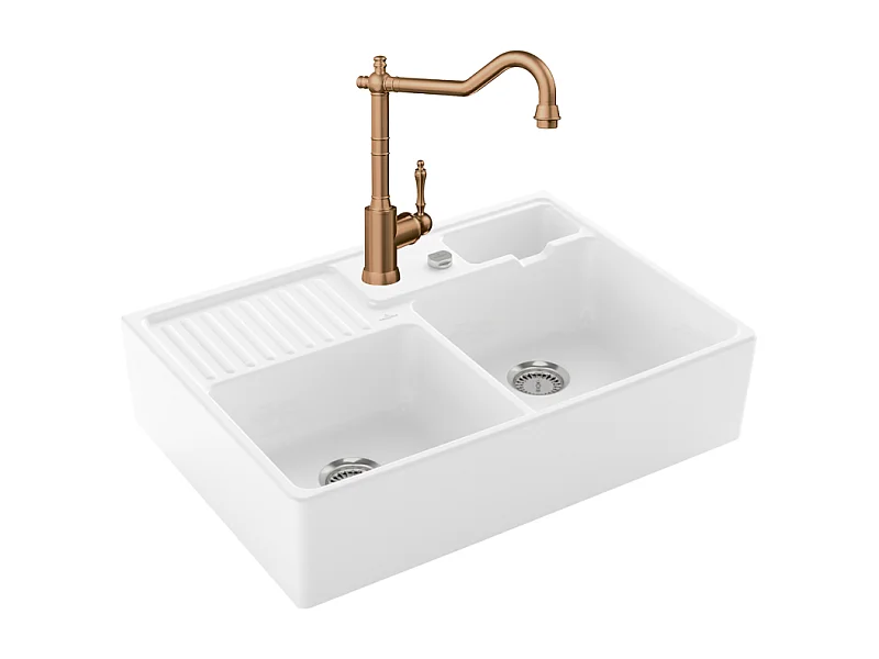 Evier VILLEROY ET BOCH Timbre d'office Tradition 2 bacs vidage auto + Robinet de cuisine Avia 2.0 Bronze