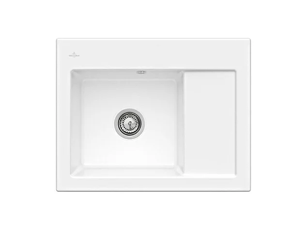 Evier 1 bac VILLEROY ET BOCH Subway 45 Compact 65 x 51 cm egouttoir a droite Snow White CeramicPlus avec vidage manuel
