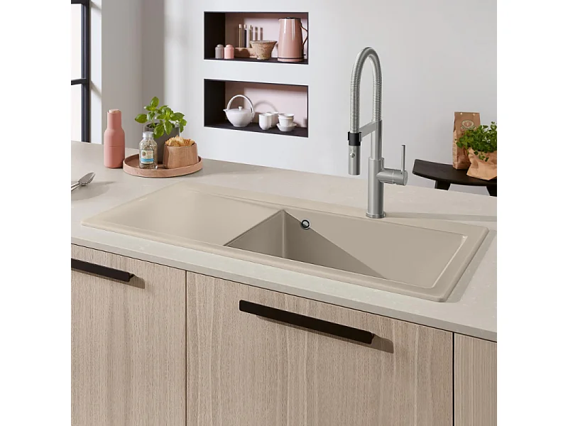 Evier a encastrer 1 bac VILLEROY ET BOCH Subway Style 60 egouttoir à gauche vidage automatique Beige CeramicPlus