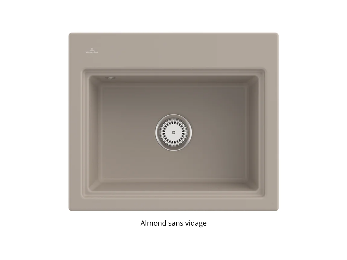 Evier VILLEROY ET BOCH Subway Style 60 S Almond CeramicPlus vidage manuel finition anthracite