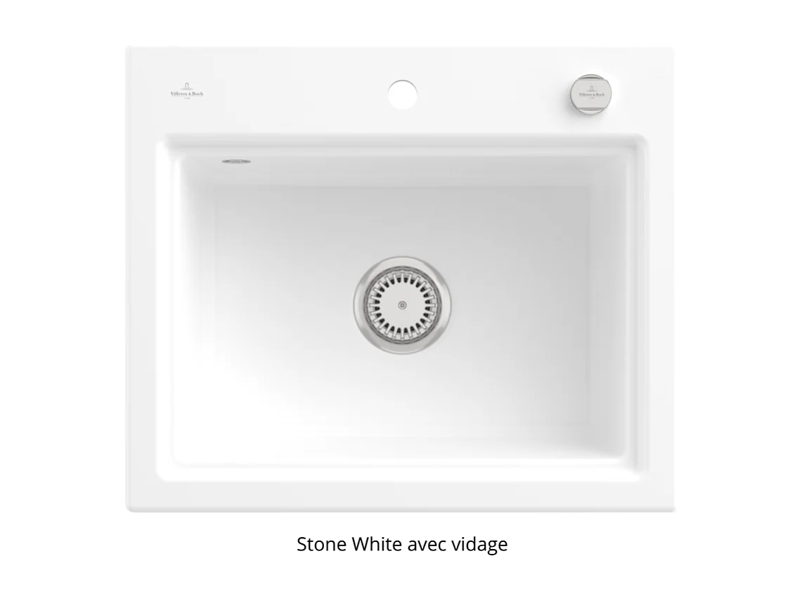 Evier VILLEROY ET BOCH Subway Style 60 S Stone white CeramicPlus finition aluminum brossé