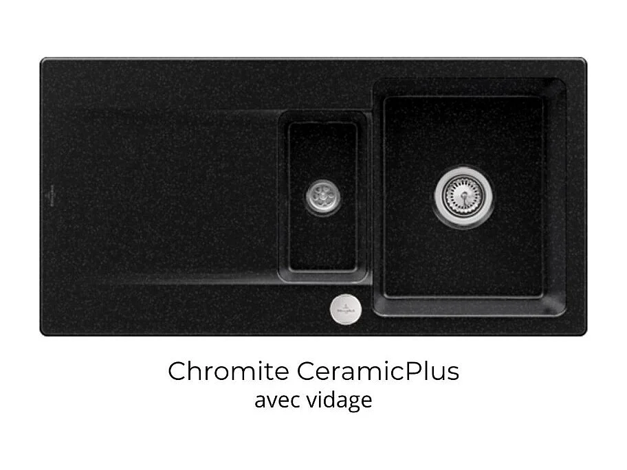 Evier 1 bac 1/2 VILLEROY ET BOCH Siluet 60 R Chromite CeramicPlus avec vidage automatique