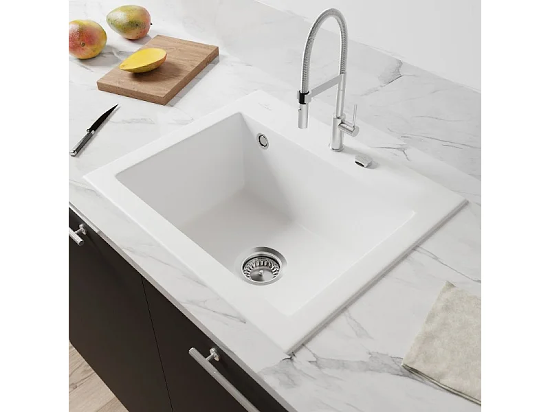 Evier VILLEROY ET BOCH Subway 60 S 60 x 51cm sans egouttoir Blanc CeramicPlus avec vidage automatique