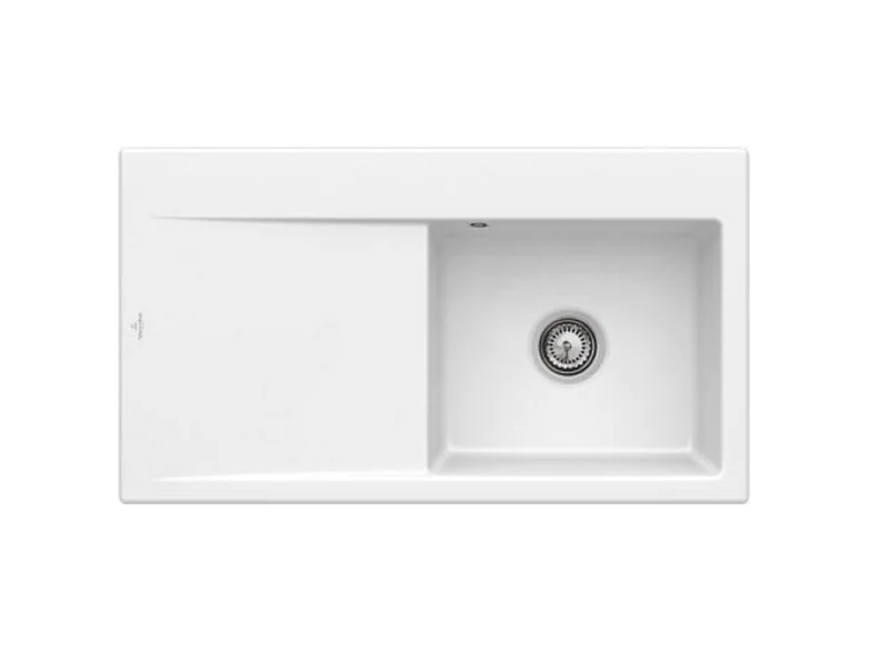 Evier 1 cuve avec vidage automatique VILLEROY ET BOCH Subway 50 flat snow white ceramic plus
