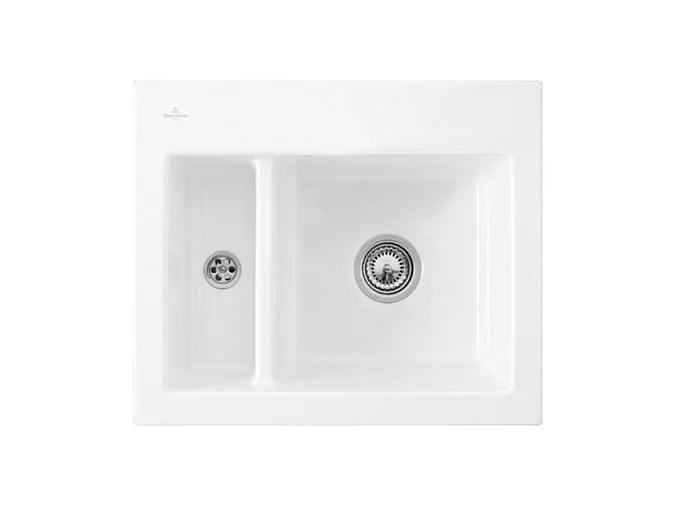 Evier 1 cuve et demi VILLEROY ET BOCH Subway 60 XM 62 x 51 cm sans egouttoir Snow White CeramicPlus avec vidage manuel