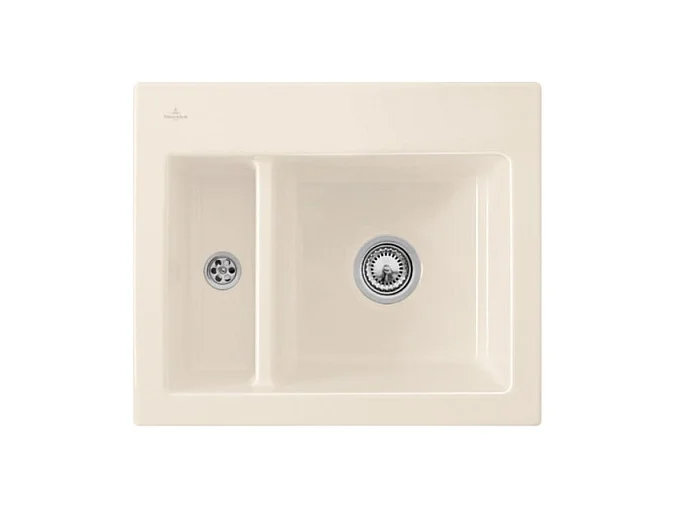 Evier 1 cuve et demi VILLEROY ET BOCH Subway 60 XM 62 x 51 cm sans egouttoir Creme CeramicPlus avec vidage automatique