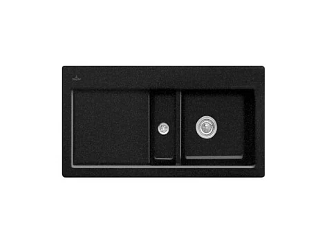 Evier 1 cuve et demi VILLEROY ET BOCH Subway 60 100 x 51 cm egouttoir a gauche Chromite CeramicPlus avec vidage automatique