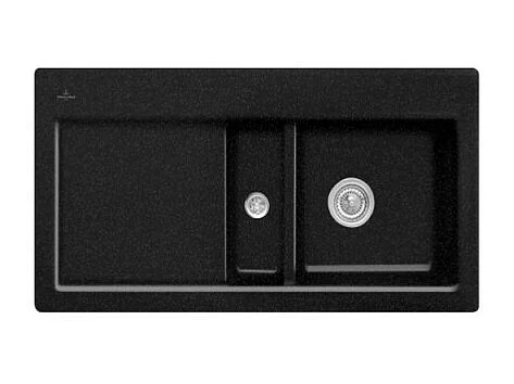 Evier 1 cuve et demi VILLEROY ET BOCH Subway 60 100 x 51 cm egouttoir a gauche Chromite CeramicPlus avec vidage automatique