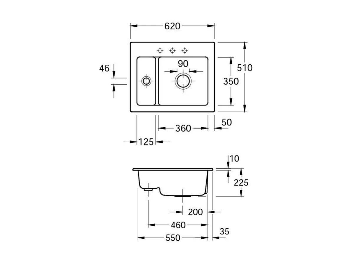 Evier 1 cuve et demi VILLEROY ET BOCH Subway 60 XM 62 x 51 cm sans egouttoir Creme CeramicPlus avec vidage manuel