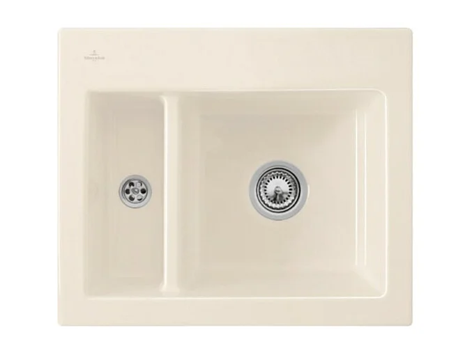 Evier 1 cuve et demi VILLEROY ET BOCH Subway 60 XM 62 x 51 cm sans egouttoir Creme CeramicPlus avec vidage manuel
