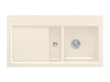 Evier 1 cuve et demi VILLEROY ET BOCH Subway 60 100 x 51 cm egouttoir a gauche Creme CeramicPlus