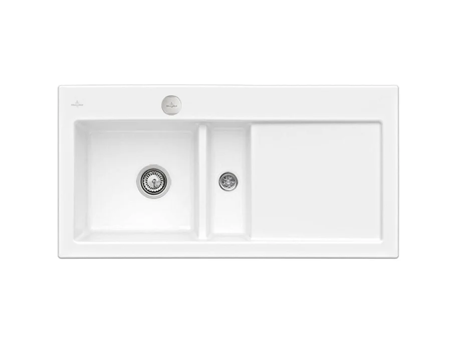 Evier 1 bac et demi avec egouttoir a droite VILLEROY ET BOCH Subway Pure 60 100 x 51 cm Blanc sans vidage