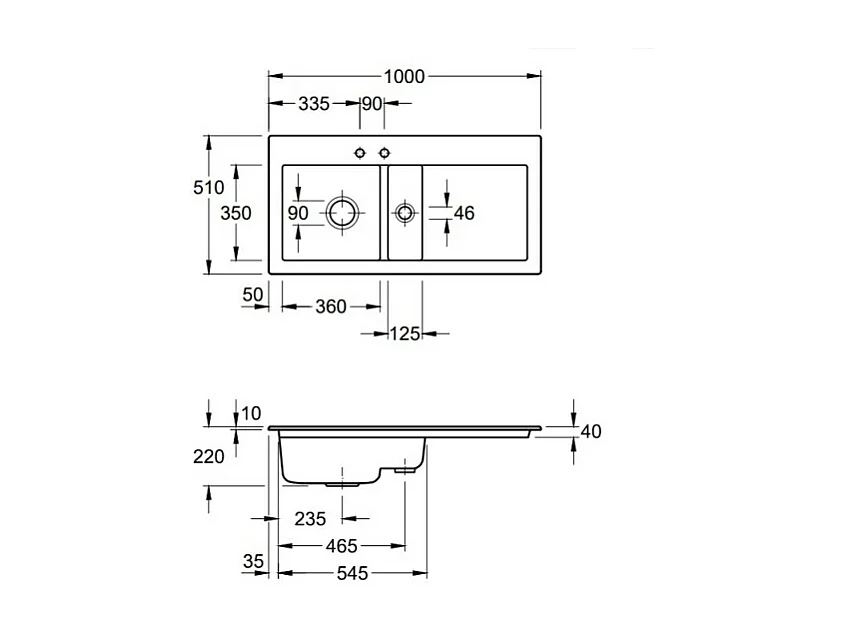 Evier 1 bac et demi avec egouttoir a droite VILLEROY ET BOCH Subway Pure 60 100 x 51 cm Blanc sans vidage