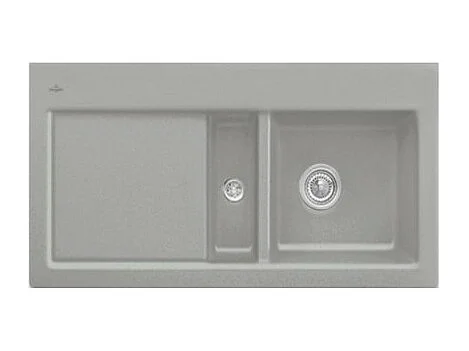 Evier 1 cuve et demi VILLEROY ET BOCH Subway 60 100 x 51 cm egouttoir a gauche Fossile CeramicPlus avec vidage automatique