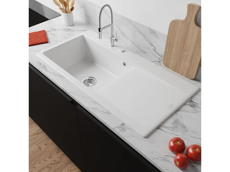 Evier a encastrer VILLEROY ET BOCH Subway Style 60 vidage automatique Blanc CeramicPlus cuve a gauche