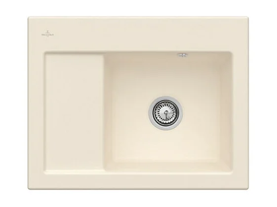Evier 1 bac VILLEROY ET BOCH Subway 45 Compact 65 x 51 cm egouttoir a gauche Ivory CeramicPlus avec vidage manuel